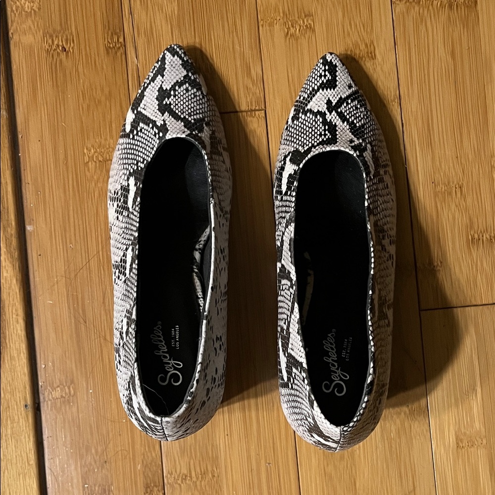 Seychelles Black and White Snakeskin Heels